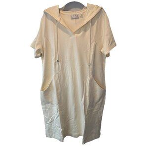 Joan Rivers Butter Yellow French Terry Short Sleeve Hooded T Shirt Dress M NEW